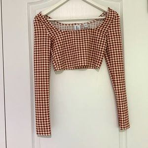 COLLUSION Gingham Long Sleeve Crop Top